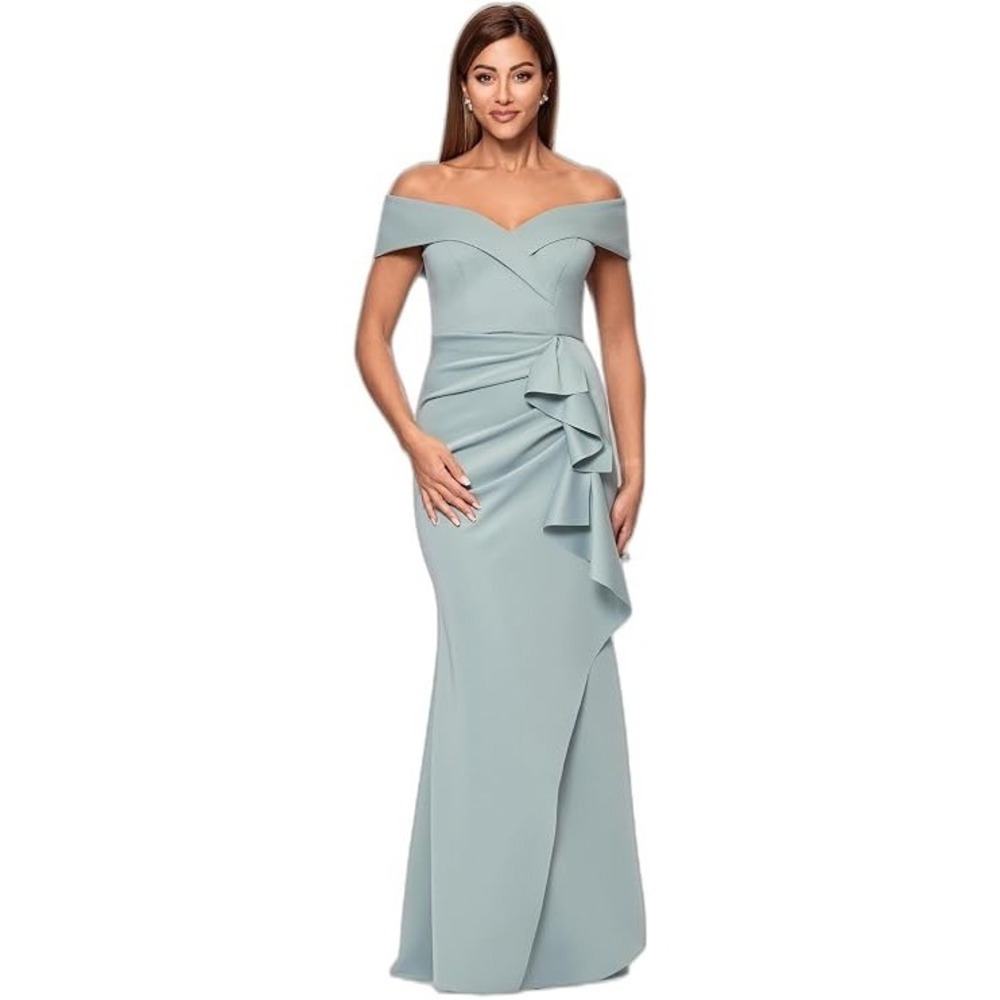 MSRP $130 DJ Jaz Womens 8 Sage Sweetheart Neck Short Sleeve Evening Gown